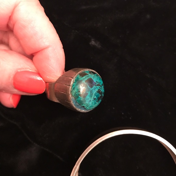 ———SOLD_______VINTAGE STERLING SILVER AND MALACHITE BRACELET WITH MATCHING RING - Picture 4 of 15